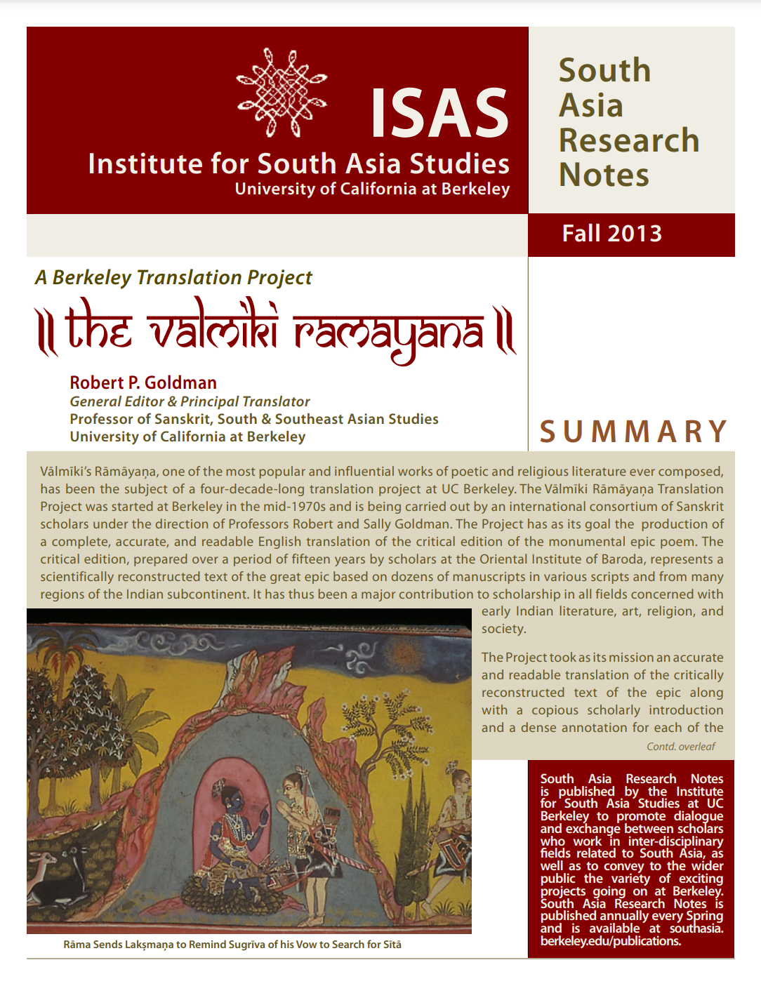 Cover image of SA Research Notes, Fall 2013 by Robert Goldman and Sally Sutherland Goldman