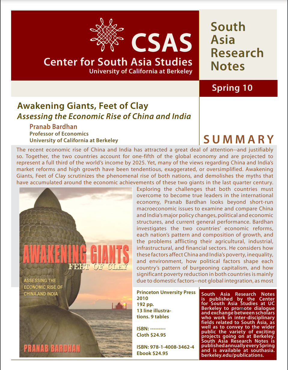 Cover image of SA Research Notes, Spring 2010 by Pranab Bardhan