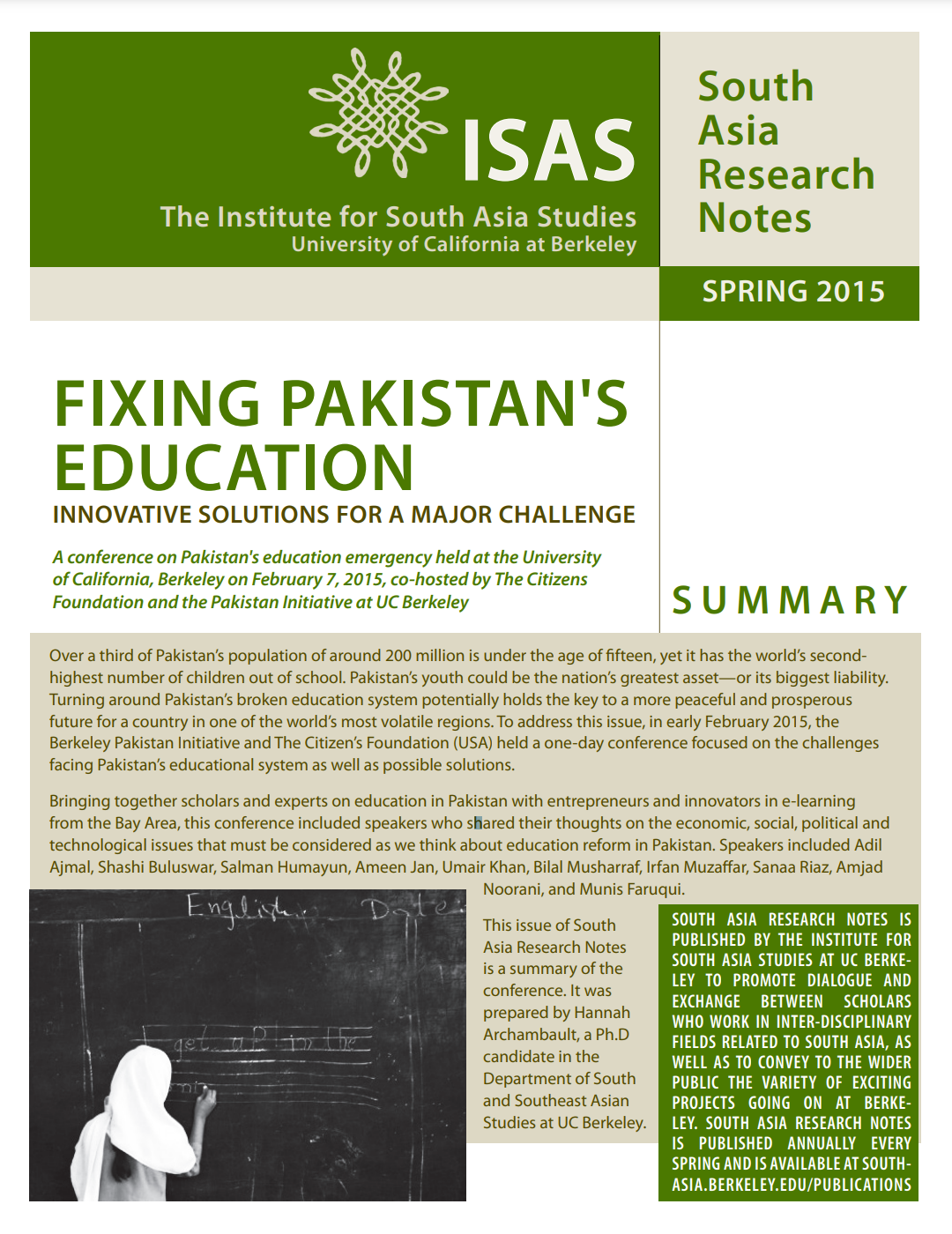 Cover image of SA Research Notes, Spring 2015