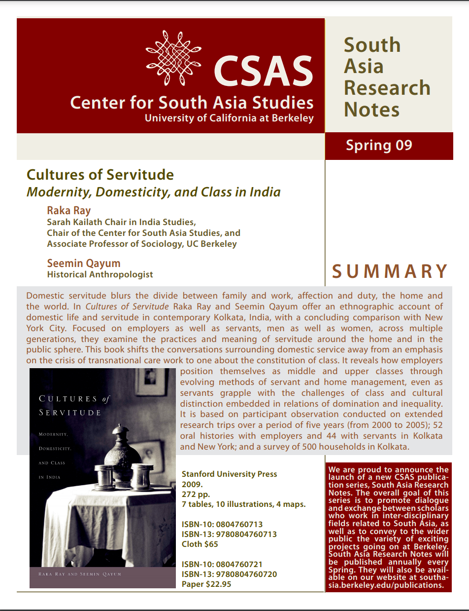 Cover image of SA Research Notes, Spring 2009 by Raka Ray & Seemin Qayum