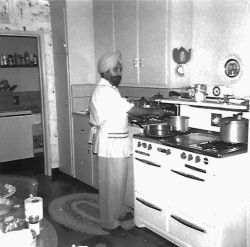 Dr. Sabharwal in campus dorm kitchen