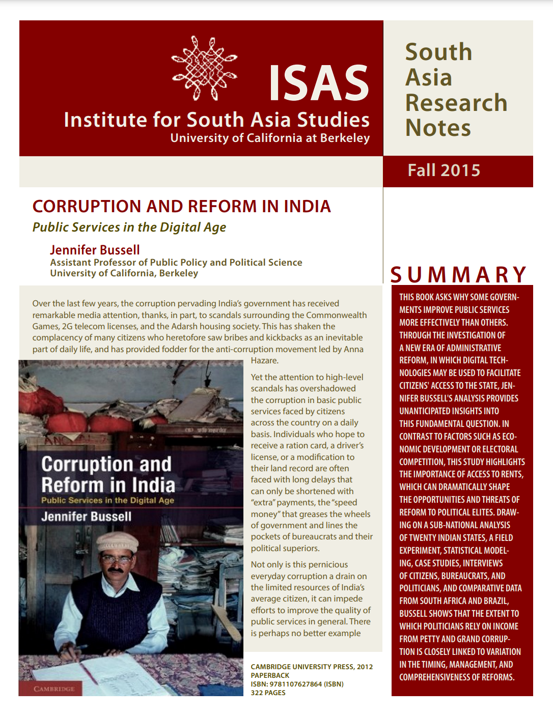 Corruption and Reform in India cover
